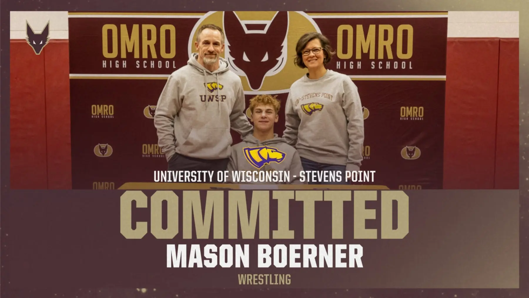 Mason Boerner with his family after committing to UW-Stevens Point wrestling